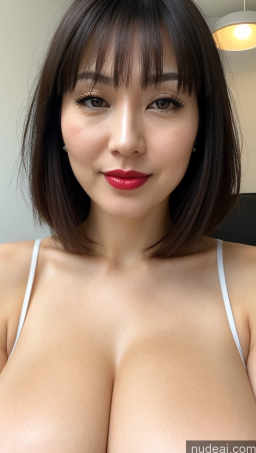 ai nude image of arafed asian woman with big breast posing for a picture pics of Woman One Huge Boobs Beautiful Lipstick Fairer Skin 30s Black Hair Close-up View Detailed Simple Bobcut Japanese Sundress