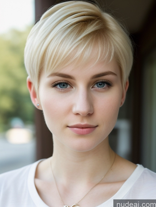 ai nude image of blond woman with short hair and a necklace with a gold pendant pics of Woman Beautiful Fairer Skin 18 Blonde Pixie Russian Close-up View Shirt