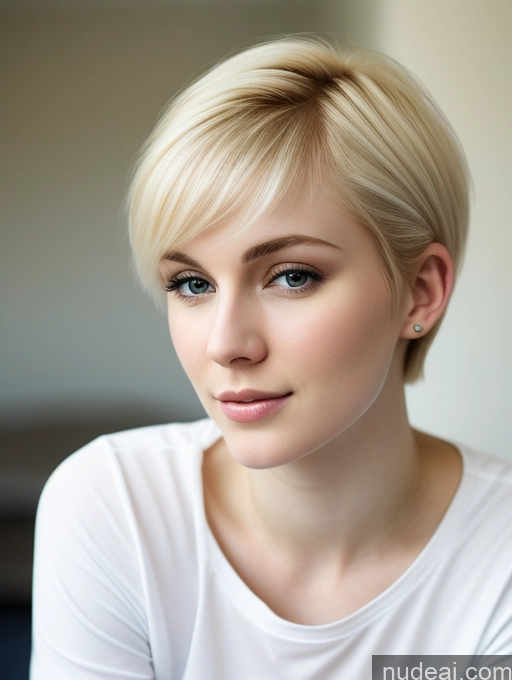 ai nude image of blond woman with short hair and piercings looking at camera pics of Woman Beautiful Fairer Skin 18 Blonde Pixie Russian Close-up View Shirt