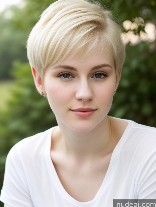 ai nude image of blonde woman with short hair and piercings posing for a picture pics of Woman Beautiful Fairer Skin 18 Blonde Pixie Russian Close-up View Shirt