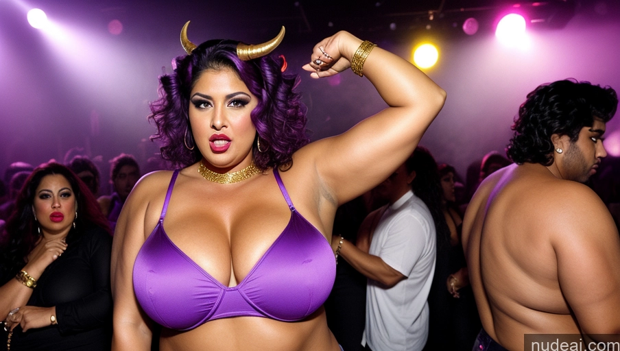 ai nude image of purple bikini with horns on it pics of Fat Huge Boobs Tanned Skin Muscular Lipstick Pubic Hair Succubus Shocked Purple Hair Latina Gold Jewelry Club 80s