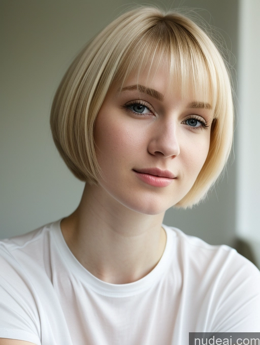 ai nude image of blond woman with short hair and white shirt looking at camera pics of Woman Beautiful Fairer Skin 18 Blonde Short Hair Russian Close-up View Shirt