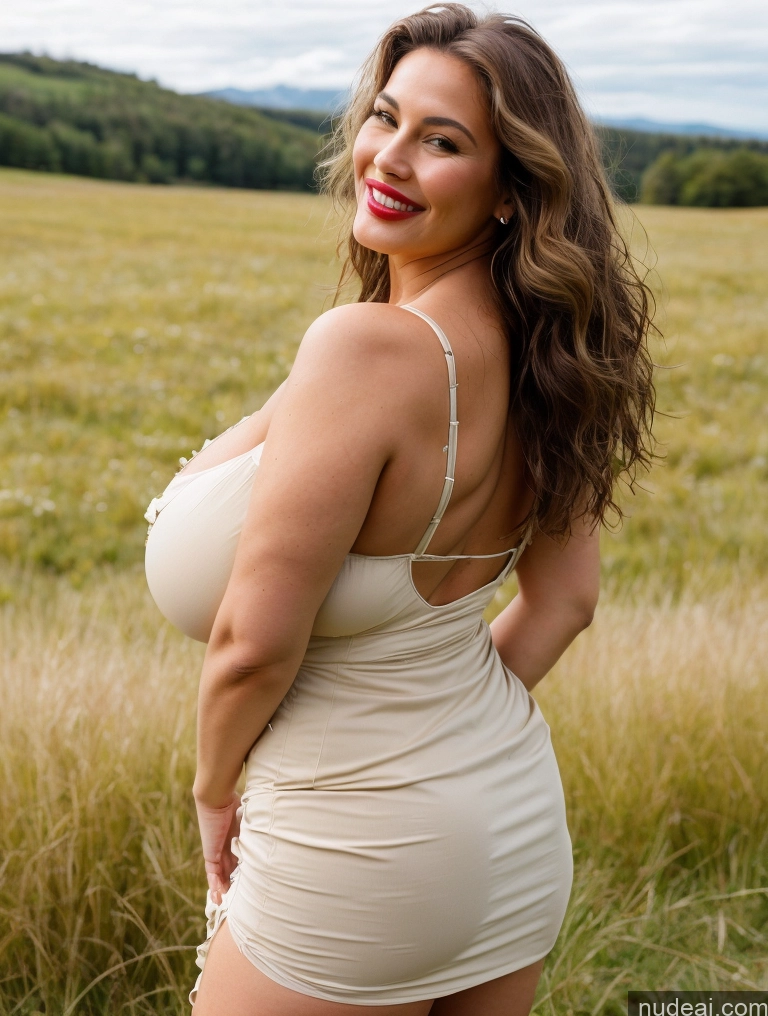 ai nude image of araffe woman in a white dress posing in a field pics of Milf One Busty Lipstick Big Ass Thick Big Hips Perfect Body 30s Happy Seductive Messy Brunette Polynesian Skin Detail (beta) Huge Boobs Meadow Dress