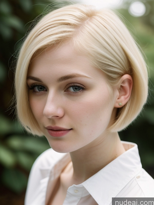 ai nude image of blond woman with short hair and white shirt looking at camera pics of Woman Beautiful Fairer Skin 18 Blonde Short Hair Russian Close-up View Shirt