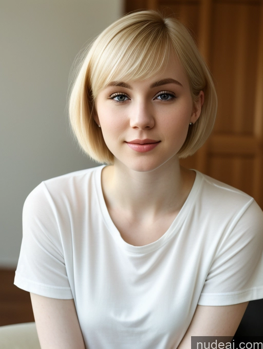 ai nude image of blond woman with blue eyes and a white shirt sitting on a couch pics of Woman 18 Beautiful Fairer Skin Short Hair Blonde Russian Close-up View Shirt