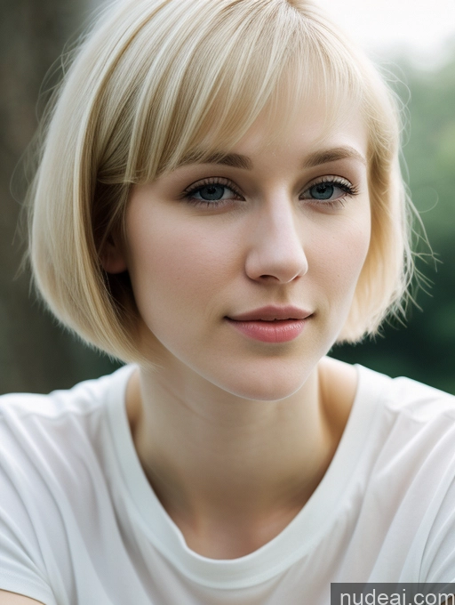 ai nude image of blond woman with short hair and white shirt looking at camera pics of Woman 18 Beautiful Fairer Skin Short Hair Blonde Russian Close-up View Shirt