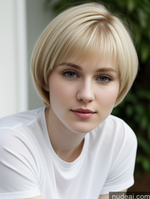 ai nude image of blond woman with short hair and white shirt posing for a picture pics of Woman Beautiful Fairer Skin 18 Blonde Short Hair Russian Close-up View Shirt