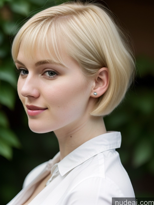 ai nude image of blond woman with short hair and white shirt looking at camera pics of Woman Beautiful Fairer Skin 18 Blonde Short Hair Russian Close-up View Shirt