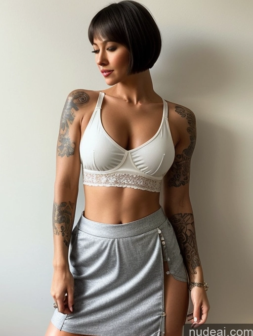 ai nude image of arafed woman with tattoos and a skirt posing for a picture pics of Perfect Boobs Beautiful Tattoos Muscular Perfect Body Thai 80s 90s Casual Blouse Crop Top Tank Top Teacher Long Skirt Lingerie Short Hair