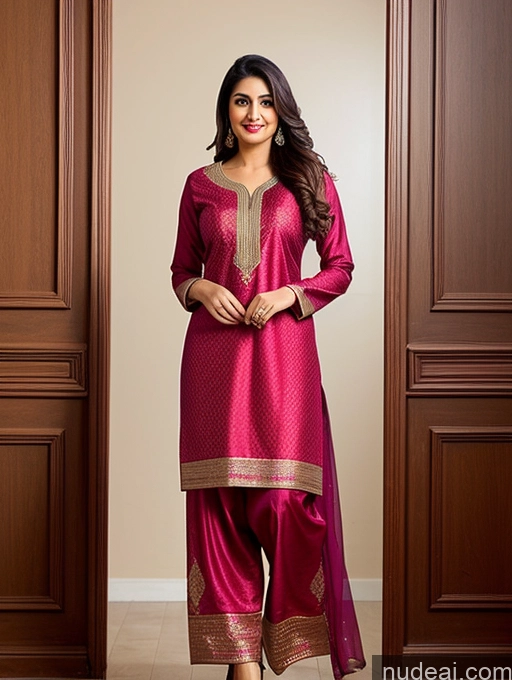 ai nude image of a woman in a pink suit standing in front of a door pics of Thick Turkish Salwar