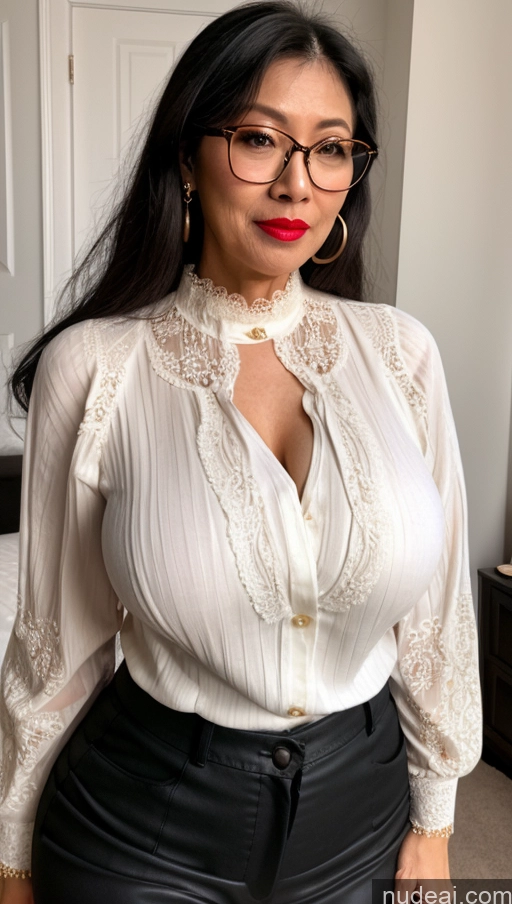 Milf One Busty Big Ass Big Hips Pubic Hair Fairer Skin 60s Black Hair Asian Glasses Lipstick Proper Attire EdgCT Wearing EdgCT Chic Top