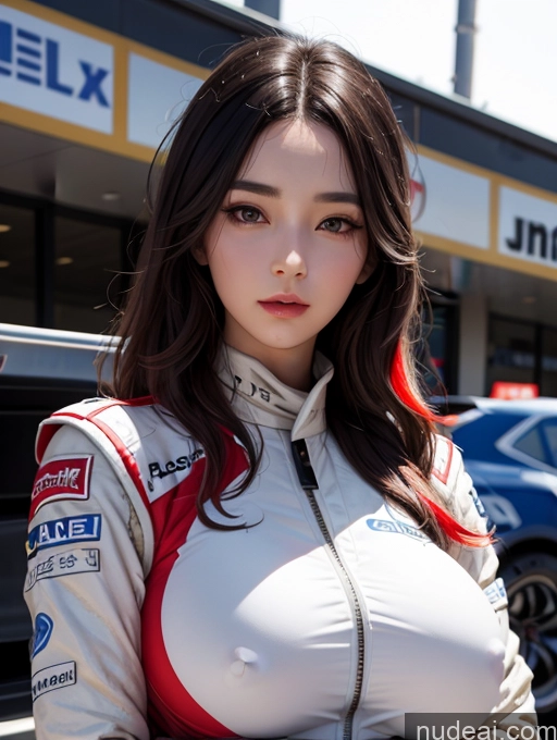 ai nude image of arafed asian woman in a racing suit posing for a picture pics of Korean Perfect Boobs Race Driver