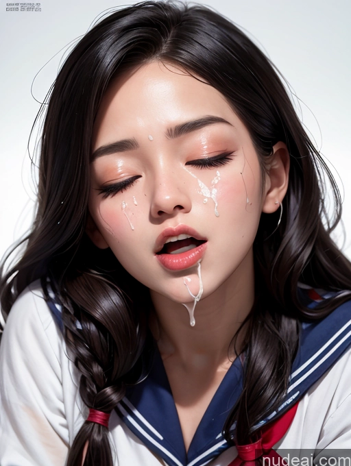 ai nude image of arafed asian girl with tears on her face and a white shirt pics of Korean Perfect Boobs Sailor Cumshot Orgasm