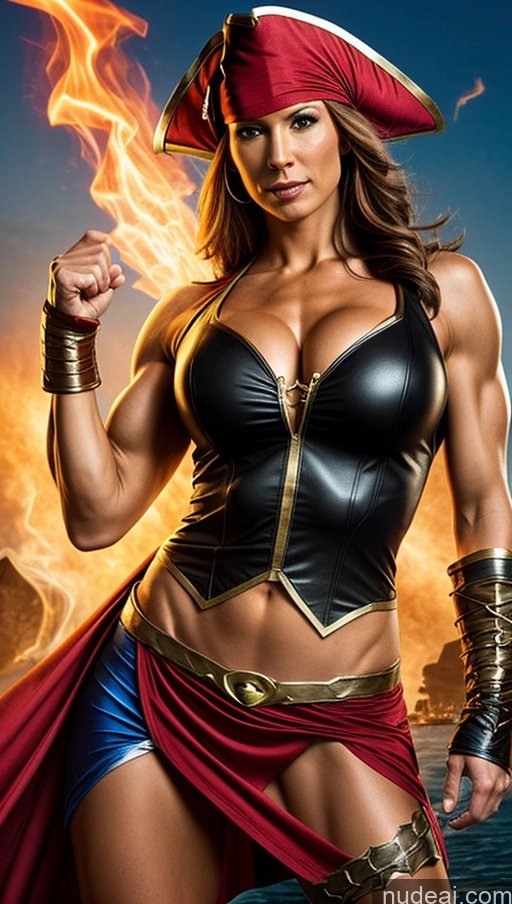 ai nude image of arafed woman in a pirate costume posing for a picture pics of Pirate Perfect Boobs Muscular Abs Superheroine Superhero Powering Up