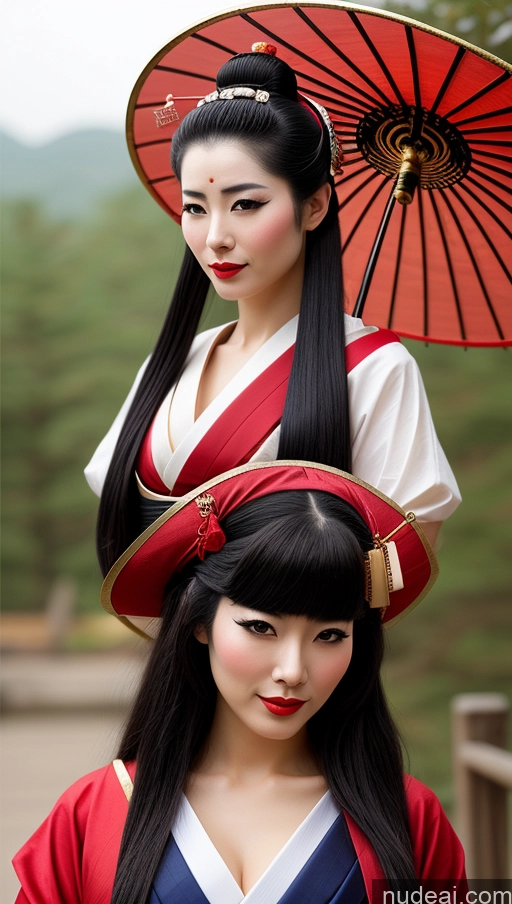 ai nude image of there are two asian women dressed in traditional clothing with umbrellas pics of Pirate Geisha One