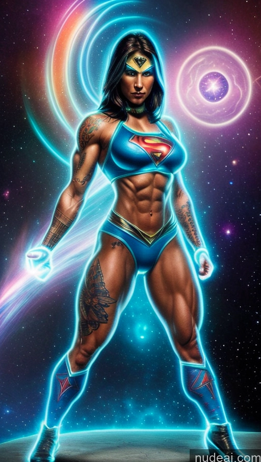 related ai porn images free for Tattoos Powering Up Neon Lights Clothes: Blue Superheroine Superhero Space Heat Vision Perfect Boobs Muscular Abs