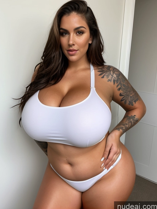 ai nude image of arafed woman in a white bikini posing for a picture pics of Lingerie Model Busty Huge Boobs Perfect Boobs Beautiful Tattoos Big Ass Thick Chubby Big Hips Long Legs Perfect Body Fairer Skin Oiled Body 30s Bikini White Soccer