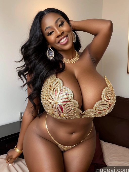 ai nude image of araffes woman in a gold bra top and gold jewelry pics of One Busty Huge Boobs Perfect Boobs Beautiful Long Hair 30s Happy Laughing Ginger African Close-up View Cleavage Diamond Jewelry Gold Jewelry Jewelry Pearl Jewelry See-Through Dress