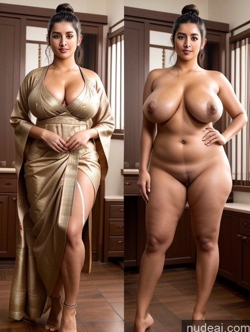 ai nude image of two women in a kitchen posing for a picture with their naked breasts pics of Athlete Two Busty Perfect Boobs Thick Tall Pubic Hair Black Hair Indian Nude Sari Traditional Partially Nude Onoff Full Frontal Hairy Women Big Ass 60s Hair Tied Up Painting