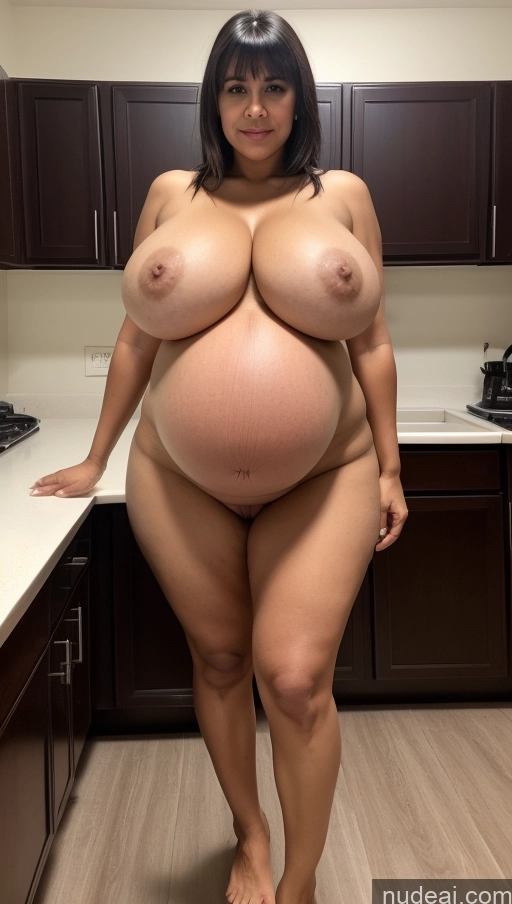 ai nude image of a pregnant woman standing in a kitchen with a large breast pics of Busty Huge Boobs Big Ass 18 Sexy Face Latina Dark_Fantasy_Style Short Milf Pregnant Bangs