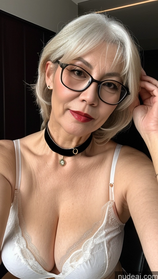 ai nude image of blond woman with glasses and a choke posing for a picture pics of Milf One Busty Big Ass Big Hips Pubic Hair Fairer Skin 60s Asian Black Hair Lipstick The Greater Lord Rukkhadeva: Genshin Impact Cosplayers Choker Glasses