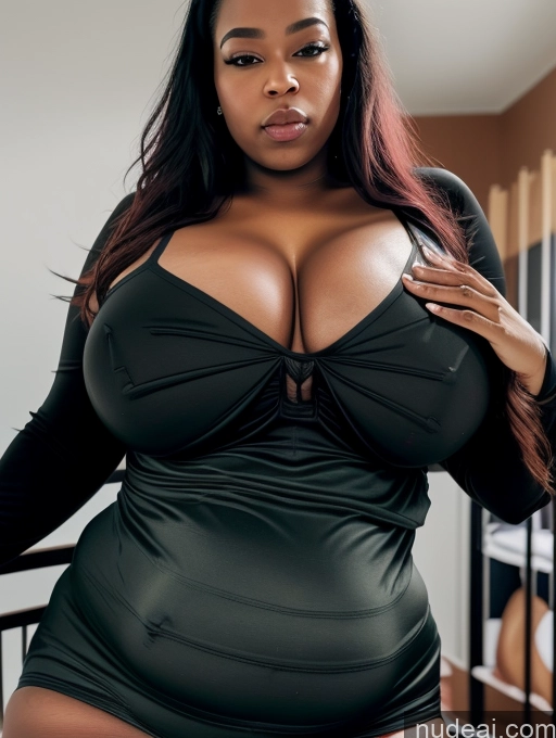 ai nude image of a close up of a woman in a black dress posing for a picture pics of Big Ass Fat Thick Big Hips Pregnant 18 Dark_Fantasy_Style Cleavage Detailed Huge Boobs Spandex Guided Breast Grab