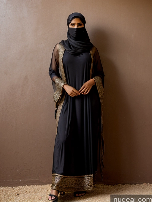 ai nude image of araffe wearing a black dress and a black veil standing in front of a wall pics of Lingerie Model Dark Skin Oiled Body Black Hair Bangs Middle Eastern Desert Niqab Salwar Sari Steampunk Tribal Tunic Wedding Dark Lighting Detailed