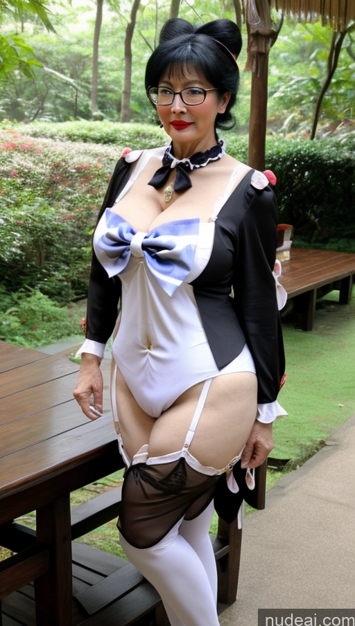 ai nude image of woman in a black and white dress and glasses posing for a picture pics of Milf One Busty Big Ass Big Hips Pubic Hair Fairer Skin 60s Asian Black Hair Lipstick Glasses Sangonomiya Kokomi: Genshin Impact Cosplayers Bows