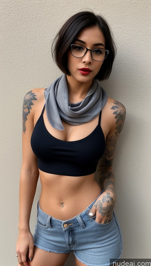 ai nude image of arafed woman with glasses and a scarf on her neck pics of One Beautiful Lipstick Tattoos Big Ass Small Tits Perfect Body 20s Seductive Sexy Face Ahegao Short Hair British 3d Sorority Simple Casual Bows High Heels Glasses Short Jeans Shirt Scarf