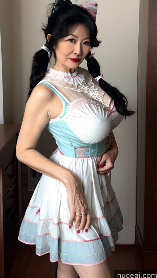 Milf One Busty Big Ass Big Hips Pubic Hair Fairer Skin Lipstick Asian Black Hair 60s Pigtails Sweet Style Dress V2