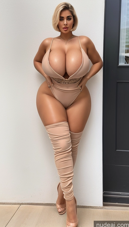 ai nude image of a close up of a woman in a nude colored bodysuit posing pics of Bimbo One Huge Boobs Busty Perfect Boobs Big Ass Thick Chubby Big Hips Perfect Body Tanned Skin Long Legs Short Hair Nude Salwar