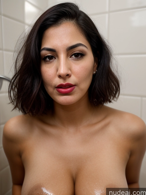 ai nude image of arafed woman with big tits in a shower with a shower head pics of Bending Over Busty Tanned Skin Seductive Serious Sad Sexy Face Shocked Pouting Lips Laughing Bathroom Black Hair Bobcut Jewish 30s Close-up View Angry Sorority