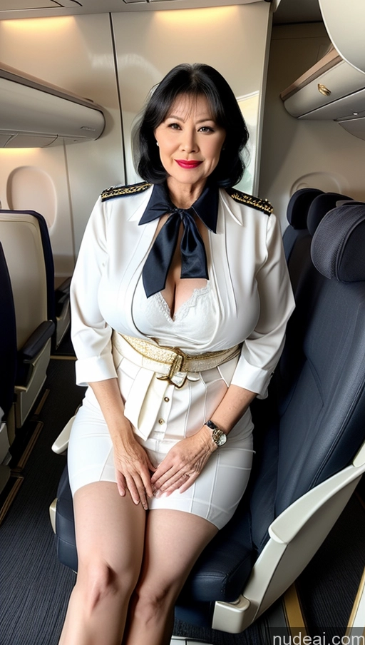 ai nude image of arafed woman in a white dress sitting on a plane pics of Milf One Busty Big Ass Big Hips Pubic Hair Fairer Skin Asian Lipstick Keqing: Genshin Impact Cosplayers Black Hair 60s Flight Attendant