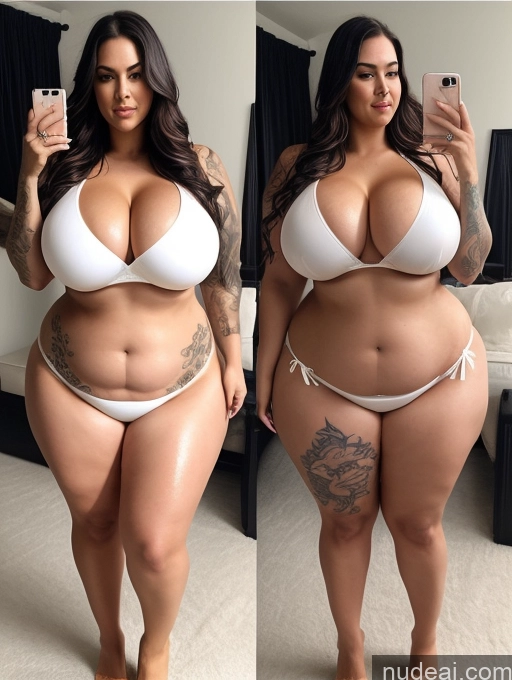 ai nude image of arafed woman in a white bikini taking a selfie in a mirror pics of Lingerie Model Busty Huge Boobs Perfect Boobs Beautiful Big Ass Tattoos Thick Chubby Big Hips Long Legs Perfect Body Fairer Skin Oiled Body 30s White Bikini Stylish