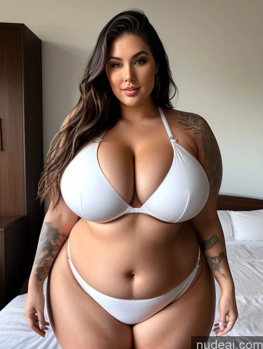 ai nude image of araffe woman in a white bikini posing on a bed pics of Lingerie Model Busty Huge Boobs Perfect Boobs Beautiful Big Ass Tattoos Thick Chubby Big Hips Long Legs Perfect Body Fairer Skin Oiled Body 30s White Bikini Stylish