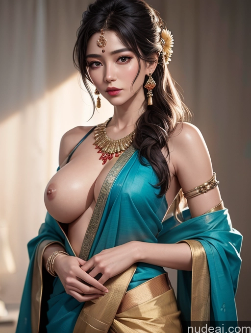 ai nude image of araffed asian woman in a blue sari posing for a picture pics of Korean Perfect Boobs Sari