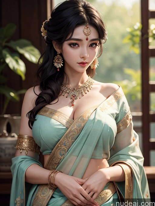 ai nude image of araffe asian woman in a green sari with gold jewelry pics of Korean Perfect Boobs Sari