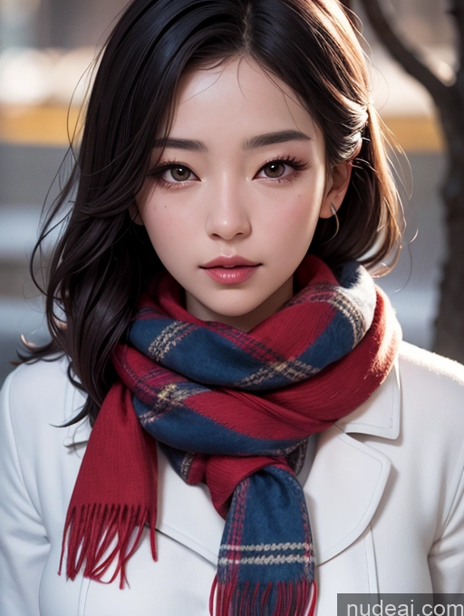 ai nude image of arafed woman with a scarf and a white jacket pics of Korean Perfect Boobs Scarf