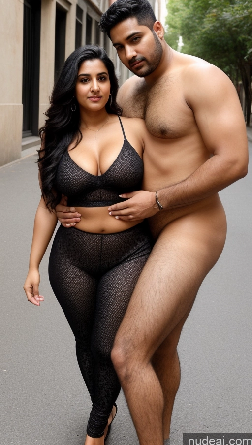 ai nude image of there is a man and woman posing for a picture on the street pics of Woman + Man Big Ass Perfect Boobs Thick Big Hips Perfect Body Pubic Hair Sexy Face Seductive Front View T-pose Detailed Black Hair Indian Beautiful Short Skin Detail (beta) Fat 40s Suit Salwar Street