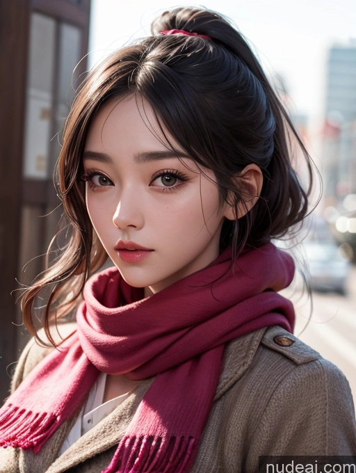 ai nude image of arafed asian woman with a scarf and a jacket on pics of Korean Perfect Boobs Scarf