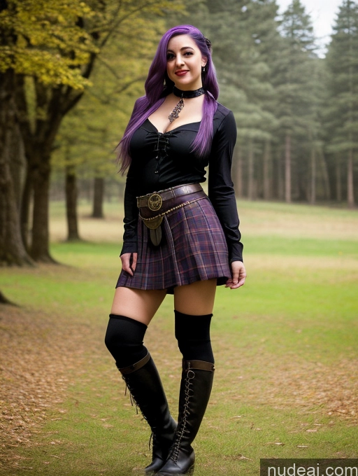 ai nude image of arafed woman in a skirt and boots posing for a picture pics of Big Ass Purple Hair Boots High Socks One 20s Film Photo Viking Perfect Boobs Choker Kilt Mini Skirt Blouse Goth Laughing