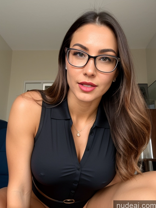 ai nude image of there is a woman in glasses sitting on a bed with a remote pics of Sorority Busty Perfect Boobs Beautiful Glasses Lipstick Perfect Body Pubic Hair Oiled Body Seductive Close-up View Blowjob Blouse Panties Polo Professor Secretary Teacher Stylish Suspender Belt Stockings Tank Top Transparent