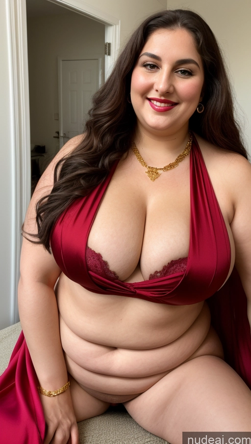 ai nude image of araffe woman in a red dress posing for a picture pics of Milf Busty Beautiful Lipstick Chubby Thick Fat Big Hips Fairer Skin 20s Happy Seductive Brunette Long Hair Russian Party Front View Straddling Nun Scarf Cleavage Gold Jewelry Bra Sari