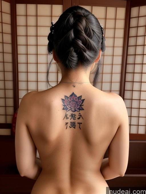 ai nude image of arafed woman with a tattoo on her back and a flower on her back pics of Model Perfect Boobs Busty Tattoos Perfect Body Abs Sexy Face Japanese Big Ass Beautiful Purple Hair Nude 20s Braided Geisha