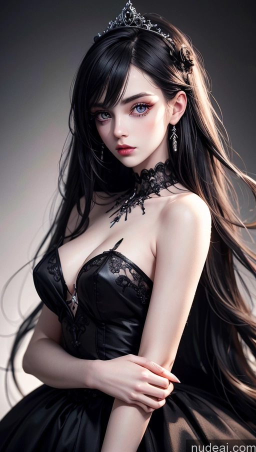 ai nude image of arafed woman in a black dress with a tiable and a black dress pics of Beautiful Perfect Body Fairer Skin Skinny Serious Black Hair Long Hair Goth Gals V2 Double-fold Eyelids Adjuster