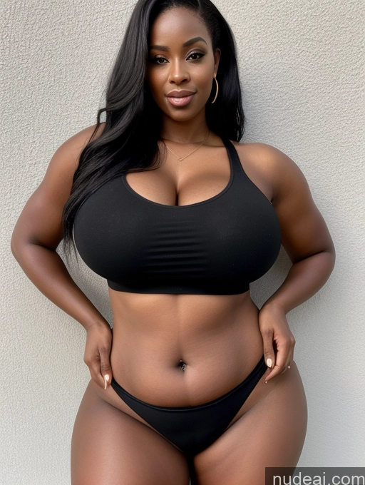 ai nude image of arafed woman in a black bikini posing for a picture pics of Woman Huge Boobs Perfect Boobs Big Ass Big Hips Thick Perfect Body 30s Black Hair Long Hair African Cleavage Crop Top Jeans High Heels