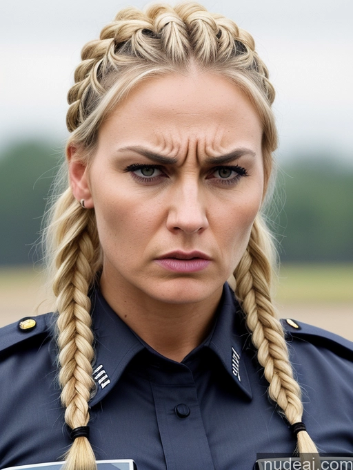 ai nude image of blond woman with braids in a police uniform looking angry pics of Nigerian Angry Police Perfect Boobs Perfect Body 30s Braided Blonde