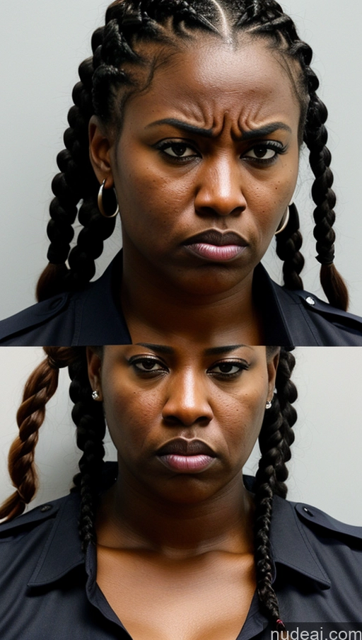 ai nude image of there are two women with braids on their heads and one has a frown pics of Busty 30s Angry Braided Black Police Cleavage