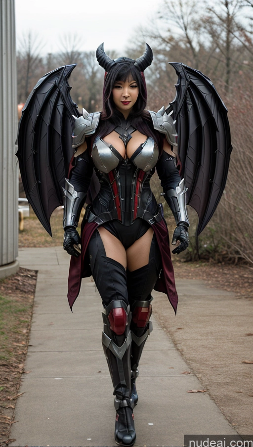 ai nude image of araffe dressed in a costume walking down a sidewalk pics of Vampire Has Wings Mech Suit Superhero Abs Perfect Boobs Sci-fi Armor Bodybuilder Fantasy Armor Asian