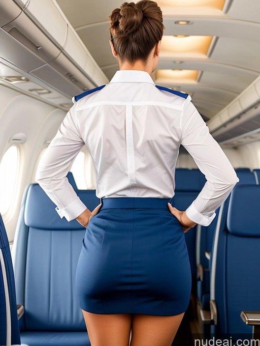 ai nude image of arafed woman in a skirt on a plane with her back to the camera pics of Big Ass Hair Bun Back View Bending Over Flight Attendant